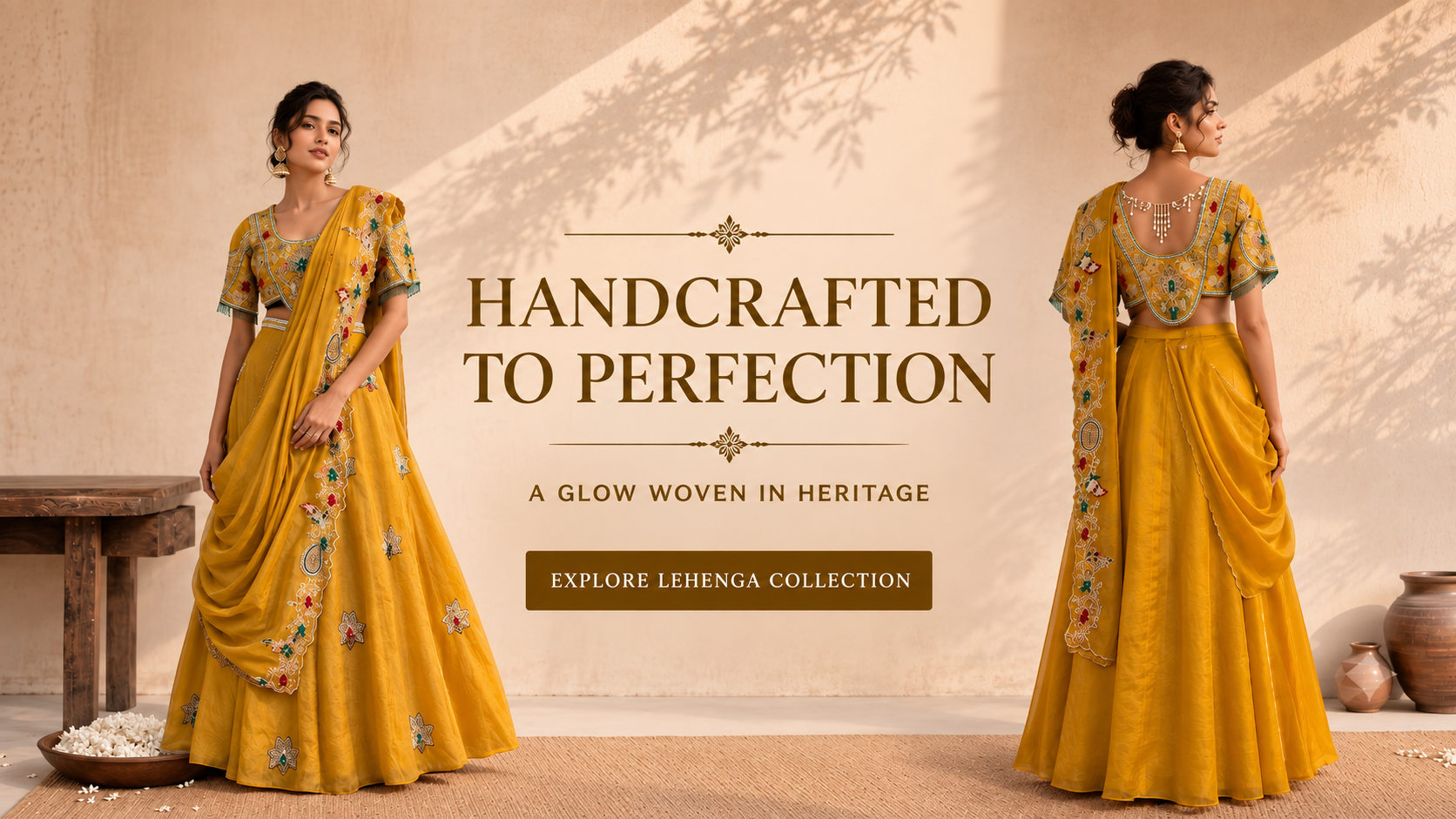 Gaurav Dipika Handcrafted to Perfection campaign featuring mustard lehengas