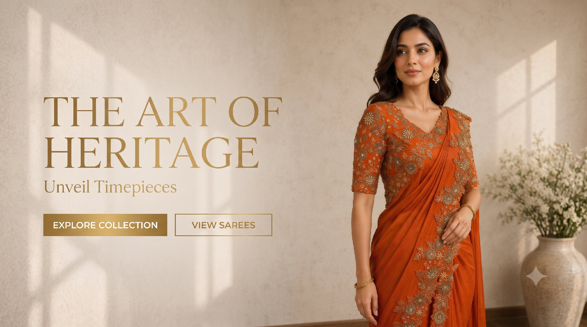 Gaurav Dipika Art of Heritage campaign featuring an orange saree
