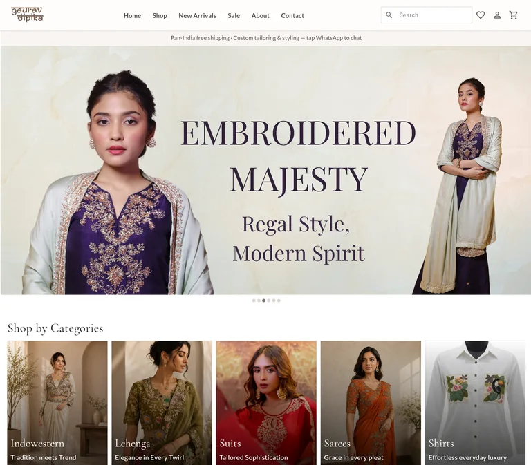 Gaurav Dipika customer storefront on desktop