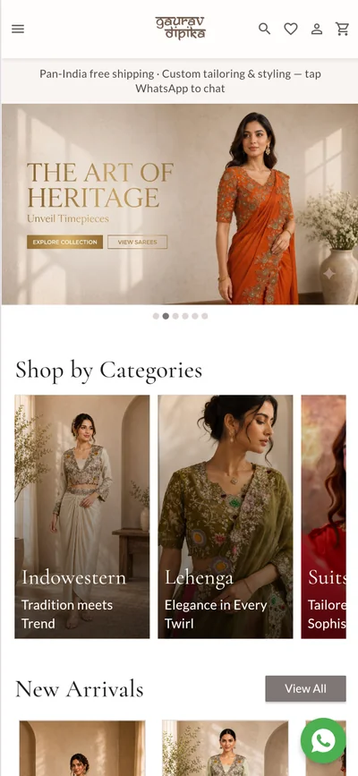 Gaurav Dipika customer storefront on mobile